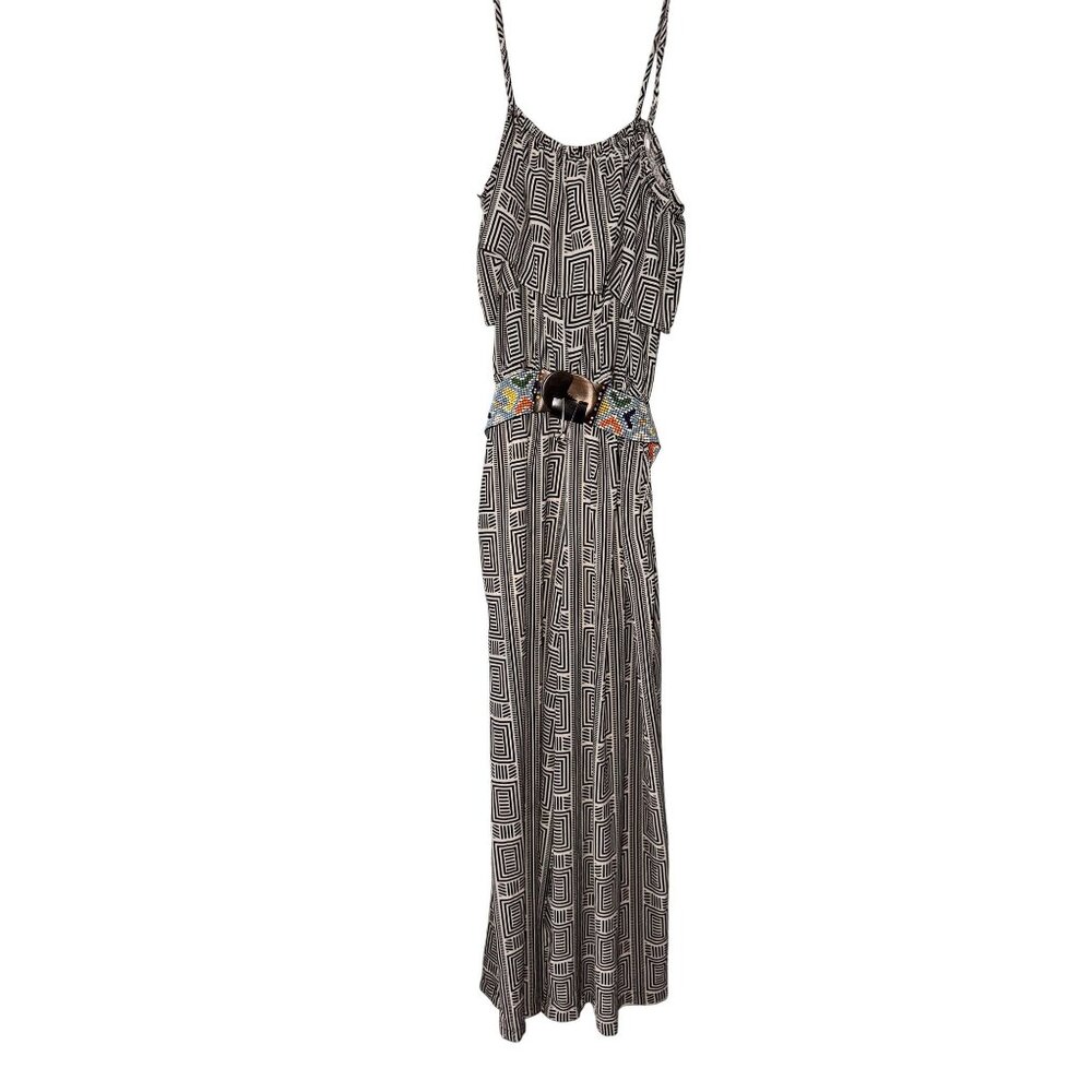 flying tomato Boho Maxi pants W/ Geometric Print & Beaded Belt - Sleeveless Spag - Picture 2 of 8